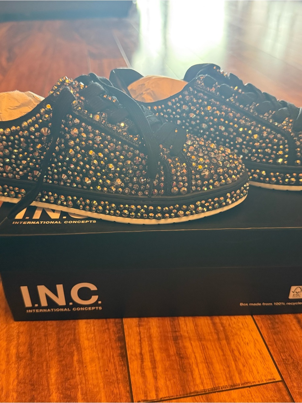 INC International Concepts Dazzlee2F Pewter Shoe Box